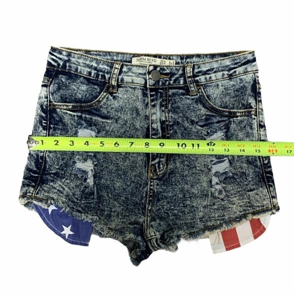 Denim Blvd High-Waisted Denim Shorts Medium 28W 12” High Rise USA Flag  4th July - Picture 7 of 10